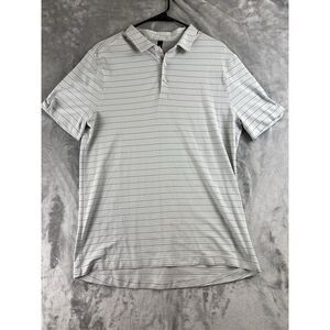 Lululemon Evolution Men's Sz.‎ Large Gray Striped Performance Polo Shirt!